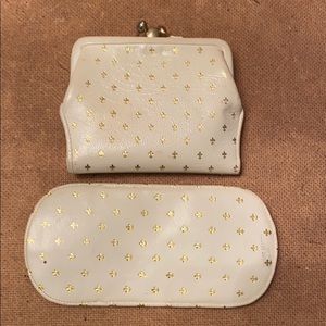 Vintage Leather Fleur de Lis Purse + Glasses Case